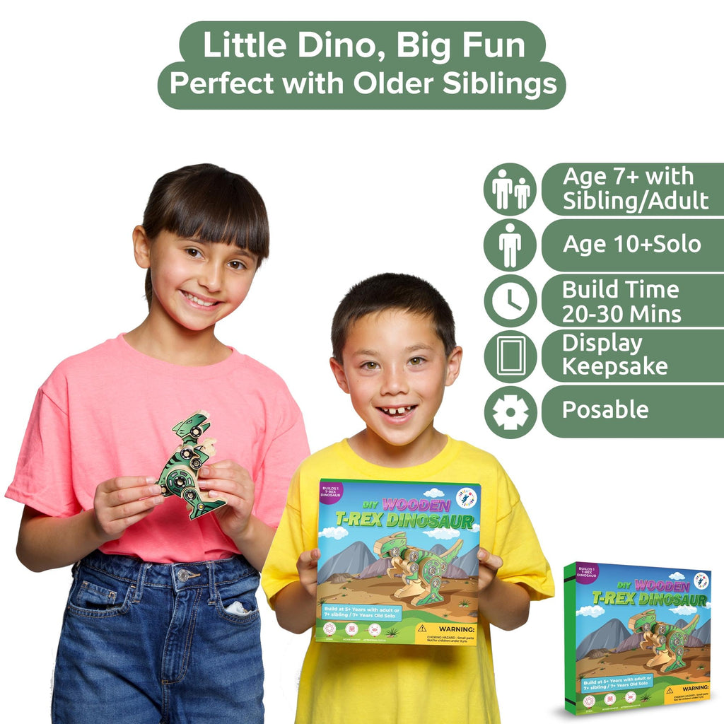 Little Jupiter DIY Wooden Dinosaur Kit for Kids 7-12 – Build a T-Rex with Stickers and Screws