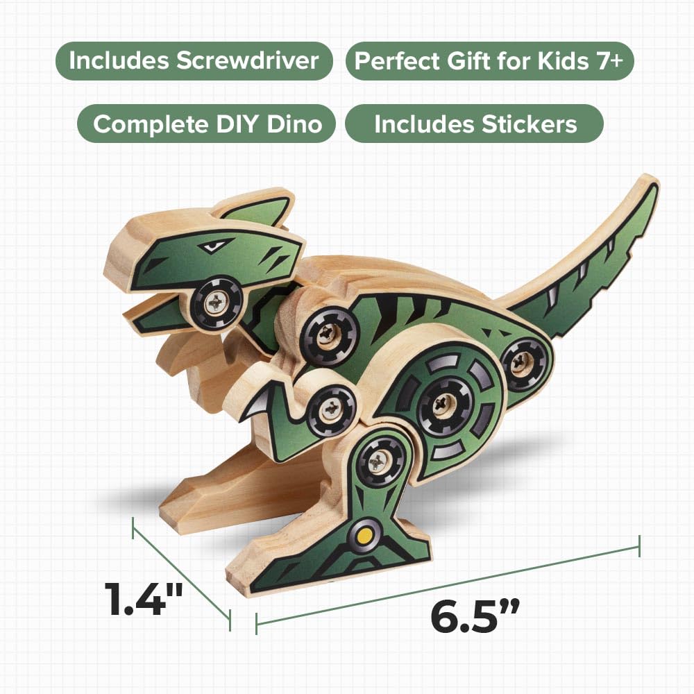 Little Jupiter DIY Wooden Dinosaur Kit for Kids 7-12 – Build a T-Rex with Stickers and Screws