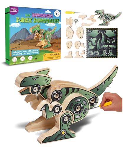 Little Jupiter DIY Wooden Dinosaur Kit for Kids 7-12 – Build a T-Rex with Stickers and Screws