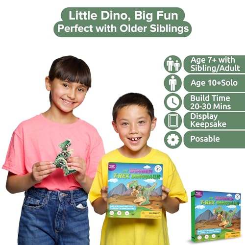Little Jupiter DIY Wooden Dinosaur Kit for Kids 7-12 – Build a T-Rex with Stickers and Screws