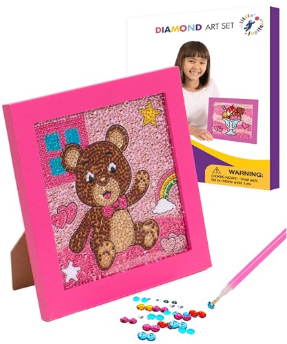 Little Jupiter Kids Diamond Art Kit - Teddy Bear with Pink Frame - 7 1/8" x 7 1/8"