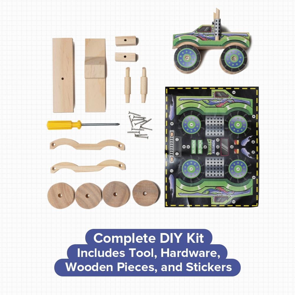Little Jupiter Monster Truck DIY Wooden Kit – Kids Building Set with Stickers, Ages 4-7