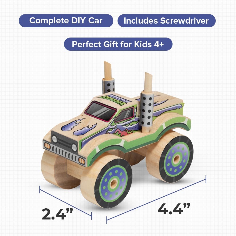 Little Jupiter Monster Truck DIY Wooden Kit – Kids Building Set with Stickers, Ages 4-7