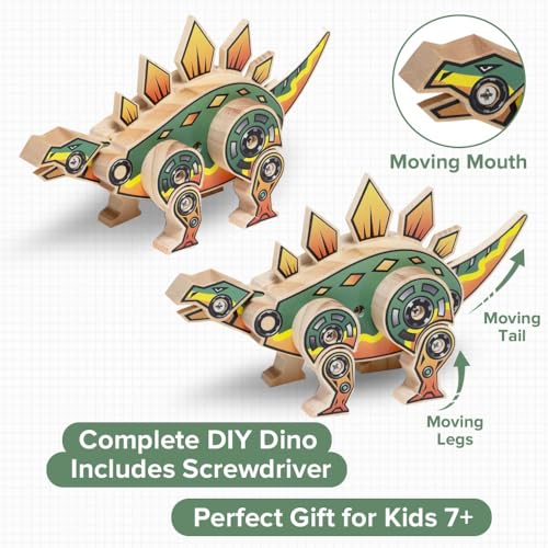 Little Jupiter Stegosaurus Wooden Building Kit for Kids 7-12 – DIY Dinosaur Craft with Stickers