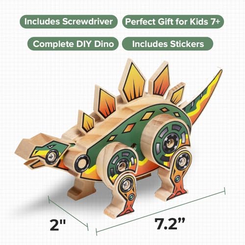Little Jupiter Stegosaurus Wooden Building Kit for Kids 7-12 – DIY Dinosaur Craft with Stickers