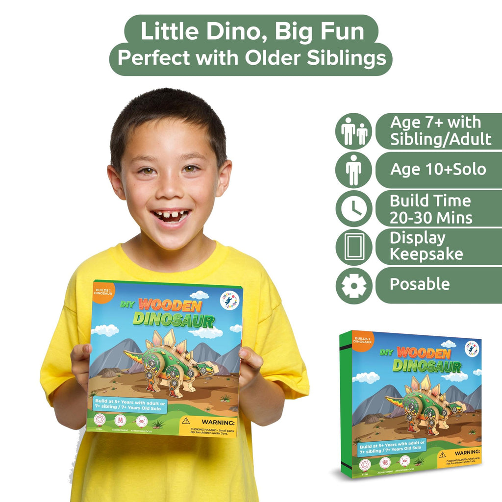 Little Jupiter Stegosaurus Wooden Building Kit for Kids 7-12 – DIY Dinosaur Craft with Stickers