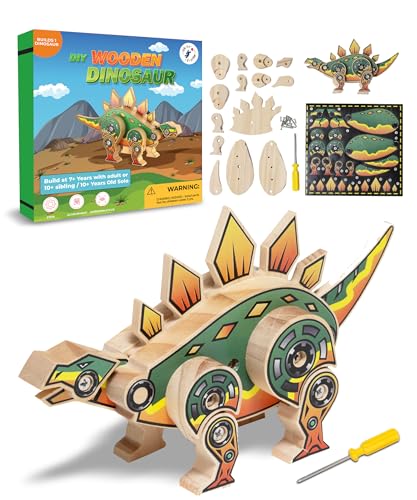 Little Jupiter Stegosaurus Wooden Building Kit for Kids 7-12 – DIY Dinosaur Craft with Stickers