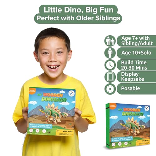 Little Jupiter Stegosaurus Wooden Building Kit for Kids 7-12 – DIY Dinosaur Craft with Stickers