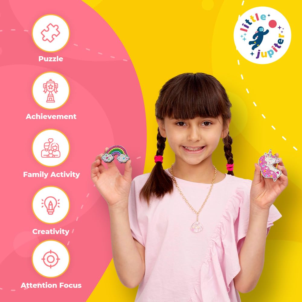 Little Jupiter Unicorns & Rainbows Diamond Art Magnets Kit – 8 Wooden Magnet Crafts with Stickers and Resin Gems