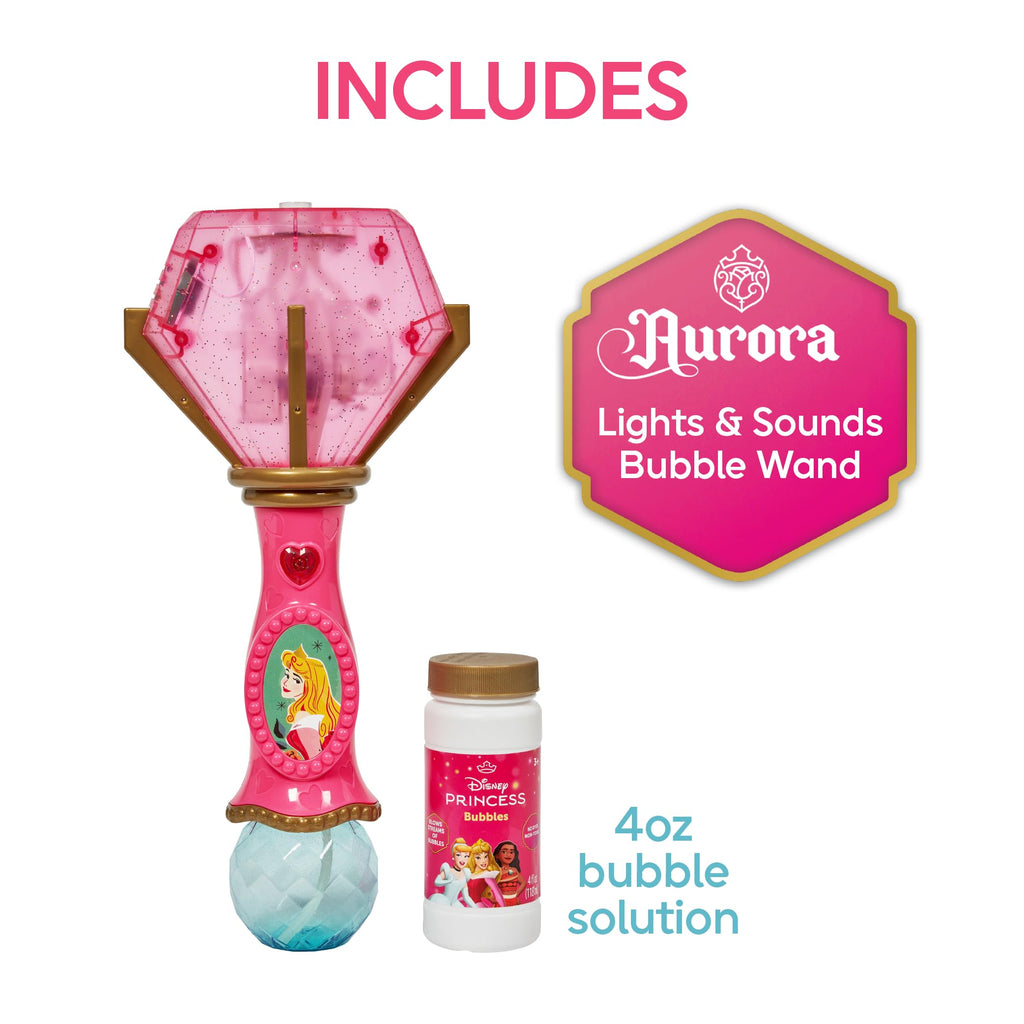 Little Kids Disney Princess Aurora Light & Sound Musical Bubble Wand with Bubble Solution