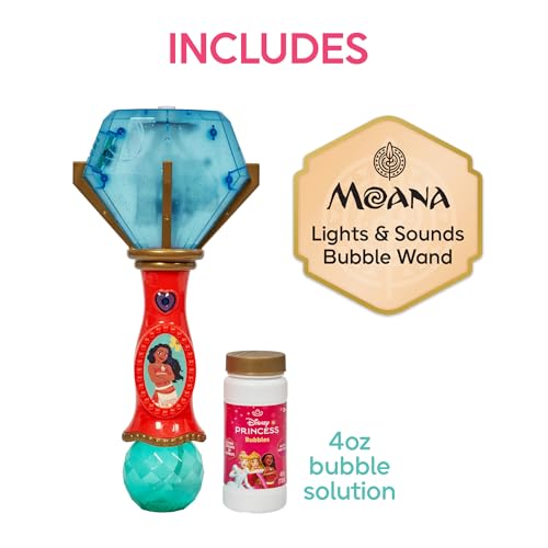 Little Kids Disney Princess Moana Light and Sound Musical Bubble Wand with Bubble Solution