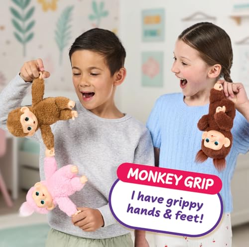 Little Live Pets Baby Monkey Minis Chikki Cherry – Interactive Toy with 20+ Sounds, Soft Brown Fur, 7.4" Tall