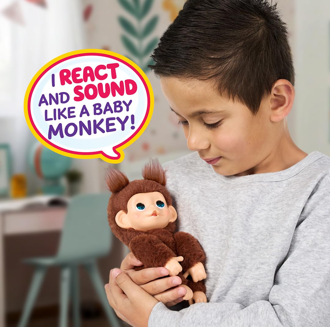 Little Live Pets Baby Monkey Minis Chikki Cherry – Interactive Toy with 20+ Sounds, Soft Brown Fur, 7.4" Tall