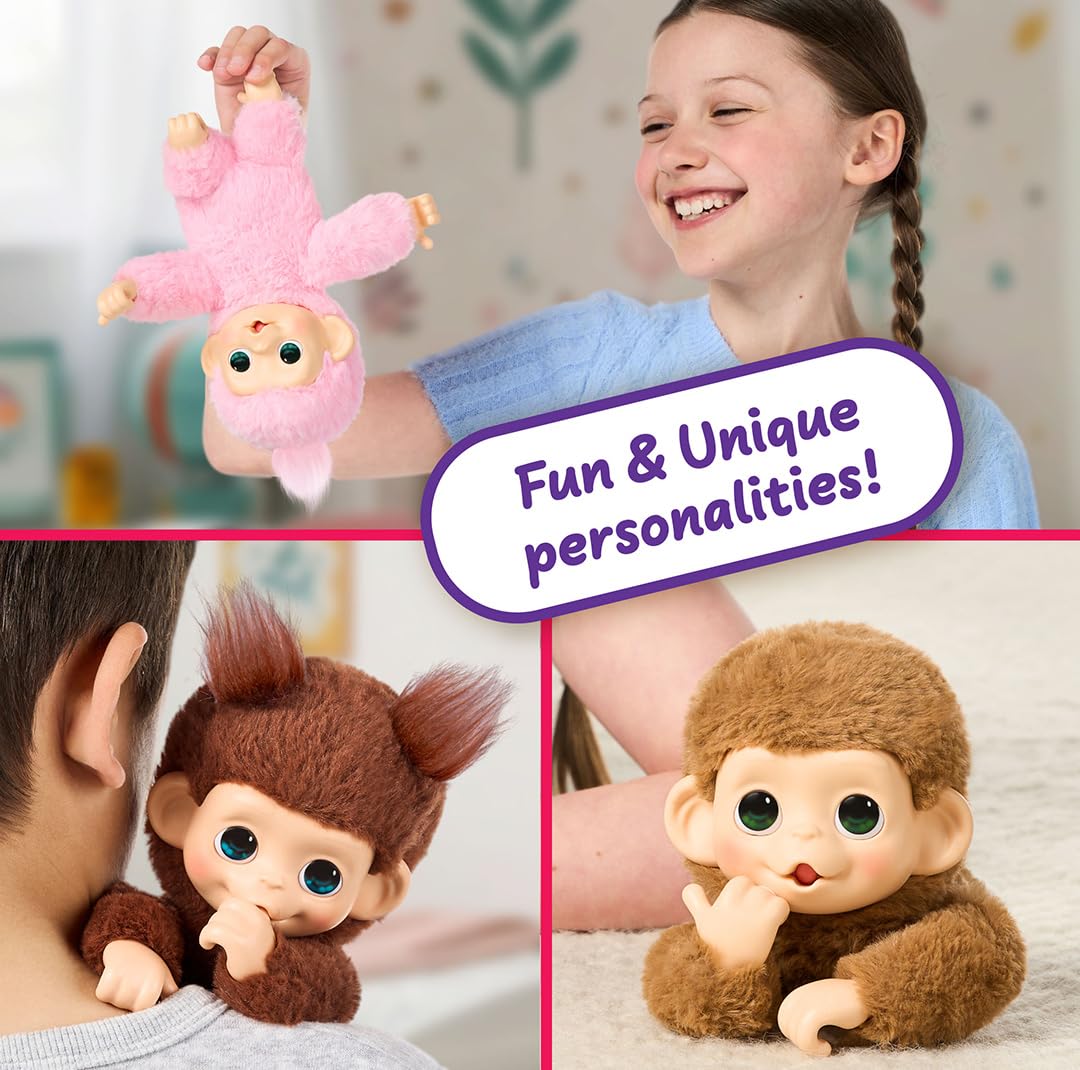 Little Live Pets Baby Monkey Minis Chikki Cherry – Interactive Toy with 20+ Sounds, Soft Brown Fur, 7.4" Tall