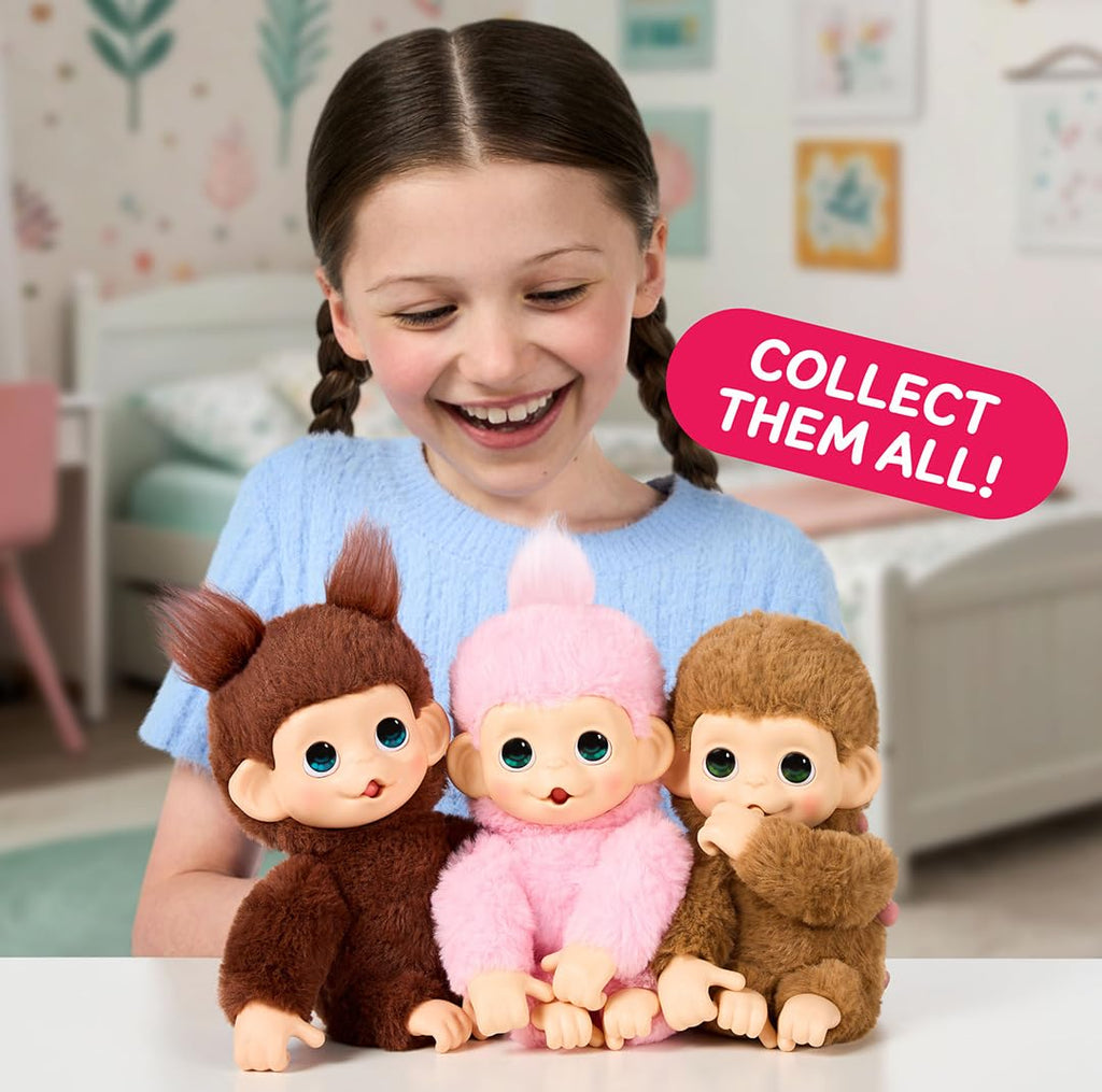 Little Live Pets Baby Monkey Minis Chikki Cherry – Interactive Toy with 20+ Sounds, Soft Brown Fur, 7.4" Tall