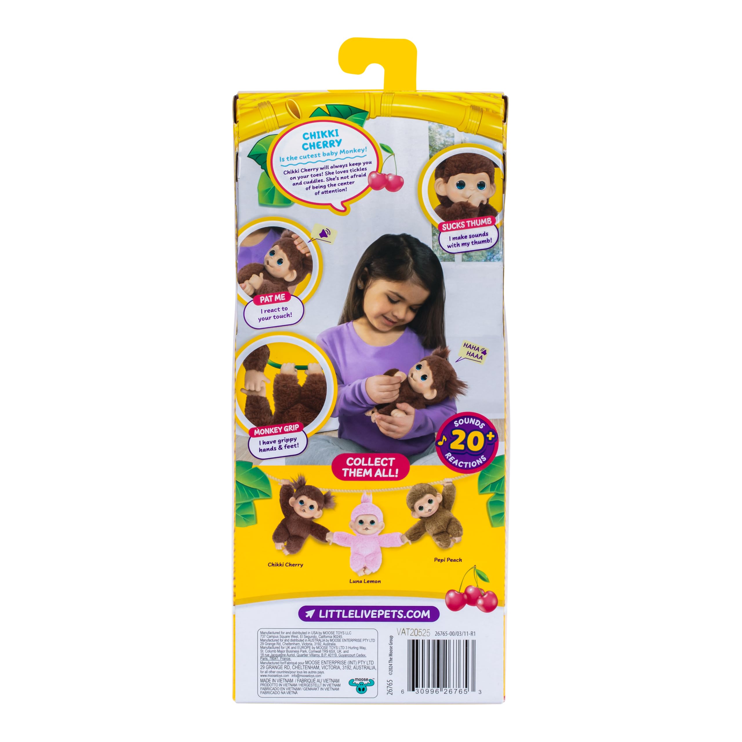 Little Live Pets Baby Monkey Minis Chikki Cherry – Interactive Toy with 20+ Sounds, Soft Brown Fur, 7.4" Tall