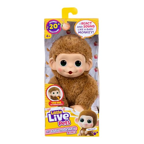 Little Live Pets Baby Monkey Minis Pepi Peach – Interactive Toy with 20+ Sounds, Grippy Hands, and Thumb-Sucking Action