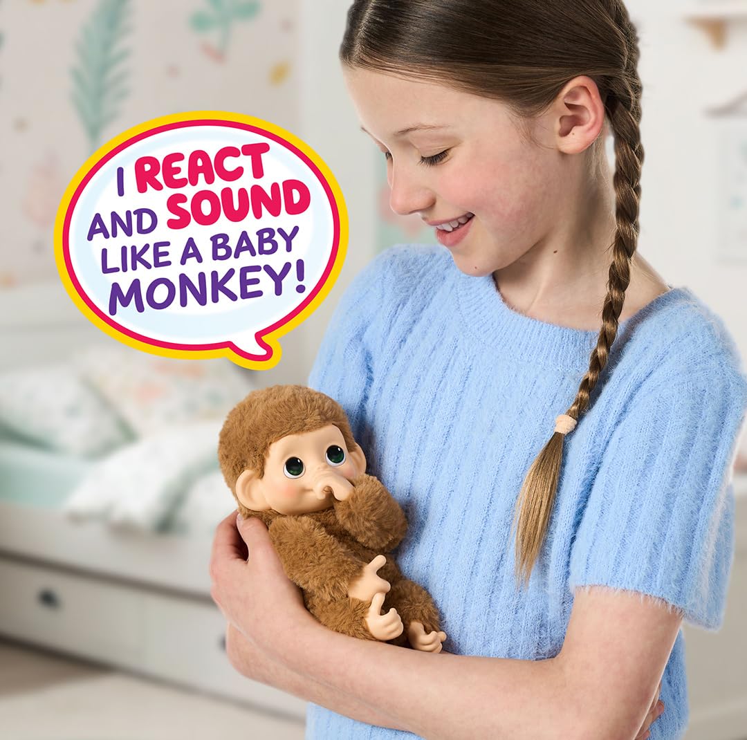 Little Live Pets Baby Monkey Minis Pepi Peach – Interactive Toy with 20+ Sounds, Grippy Hands, and Thumb-Sucking Action