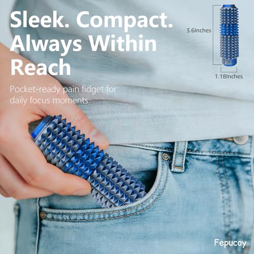Little Ouchies 5-in-1 Pain Stim Fidget - Blue Silver: Extra Sharp Spikes, Hidden Encouragement, Portable Stress Relief for Adults