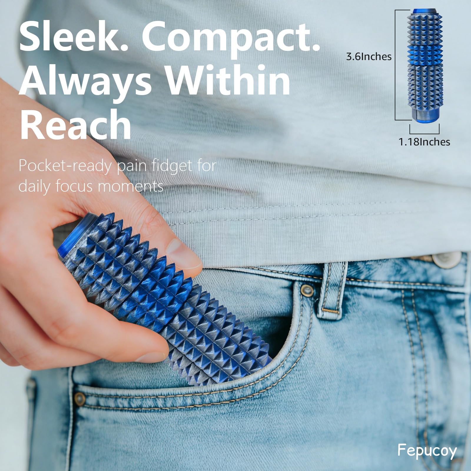 Little Ouchies 5-in-1 Pain Stim Fidget - Blue Silver: Extra Sharp Spikes, Hidden Encouragement, Portable Stress Relief for Adults