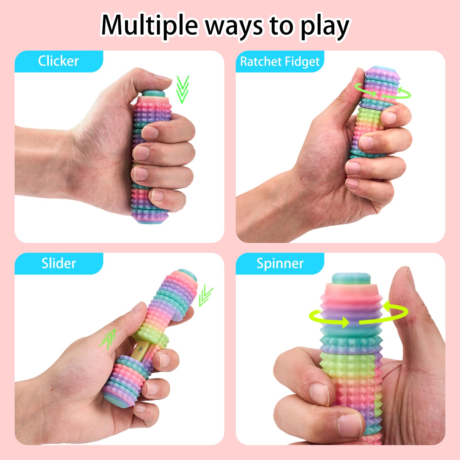 Little Ouchies Fidget Toy - All-in-One Spinner, Ratchet, Clicker, Slider, Pain Stim, Glow in the Dark for Adults ADHD Stress Relief