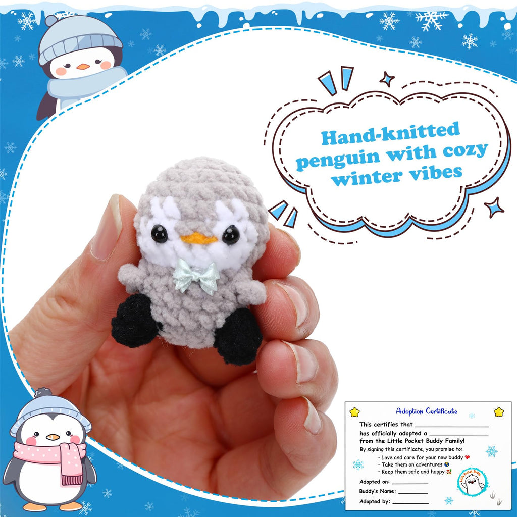 Little Pocket Penguin – Mini Gray Penguin in Tin Box with Adoption Certificate, Pocket-Sized Winter Collectible & Thoughtful Gift