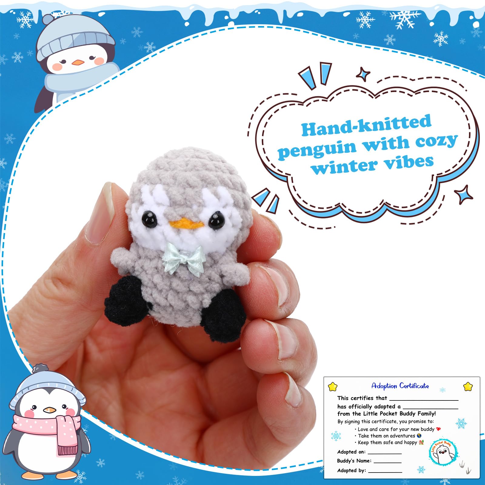 Little Pocket Penguin – Mini Gray Penguin in Tin Box with Adoption Certificate, Pocket-Sized Winter Collectible & Thoughtful Gift