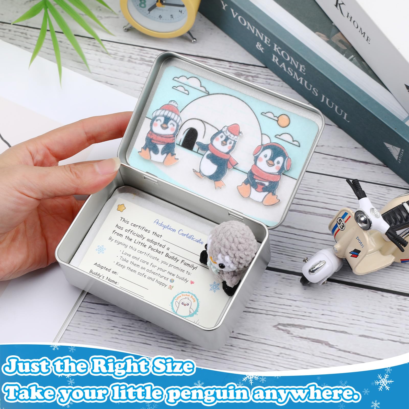 Little Pocket Penguin – Mini Gray Penguin in Tin Box with Adoption Certificate, Pocket-Sized Winter Collectible & Thoughtful Gift