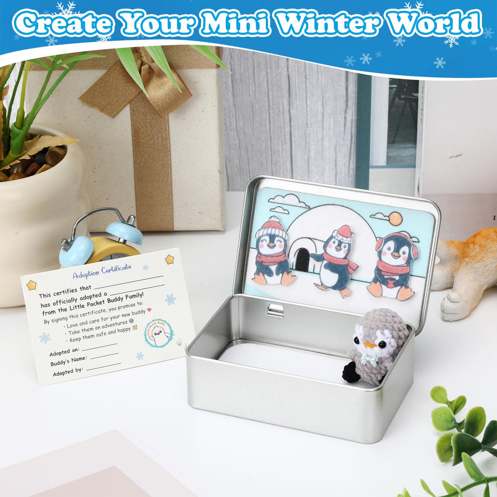 Little Pocket Penguin – Mini Gray Penguin in Tin Box with Adoption Certificate, Pocket-Sized Winter Collectible & Thoughtful Gift