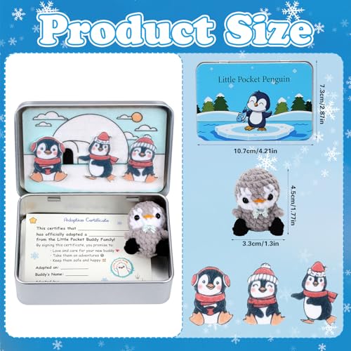 Little Pocket Penguin – Mini Gray Penguin in Tin Box with Adoption Certificate, Pocket-Sized Winter Collectible & Thoughtful Gift