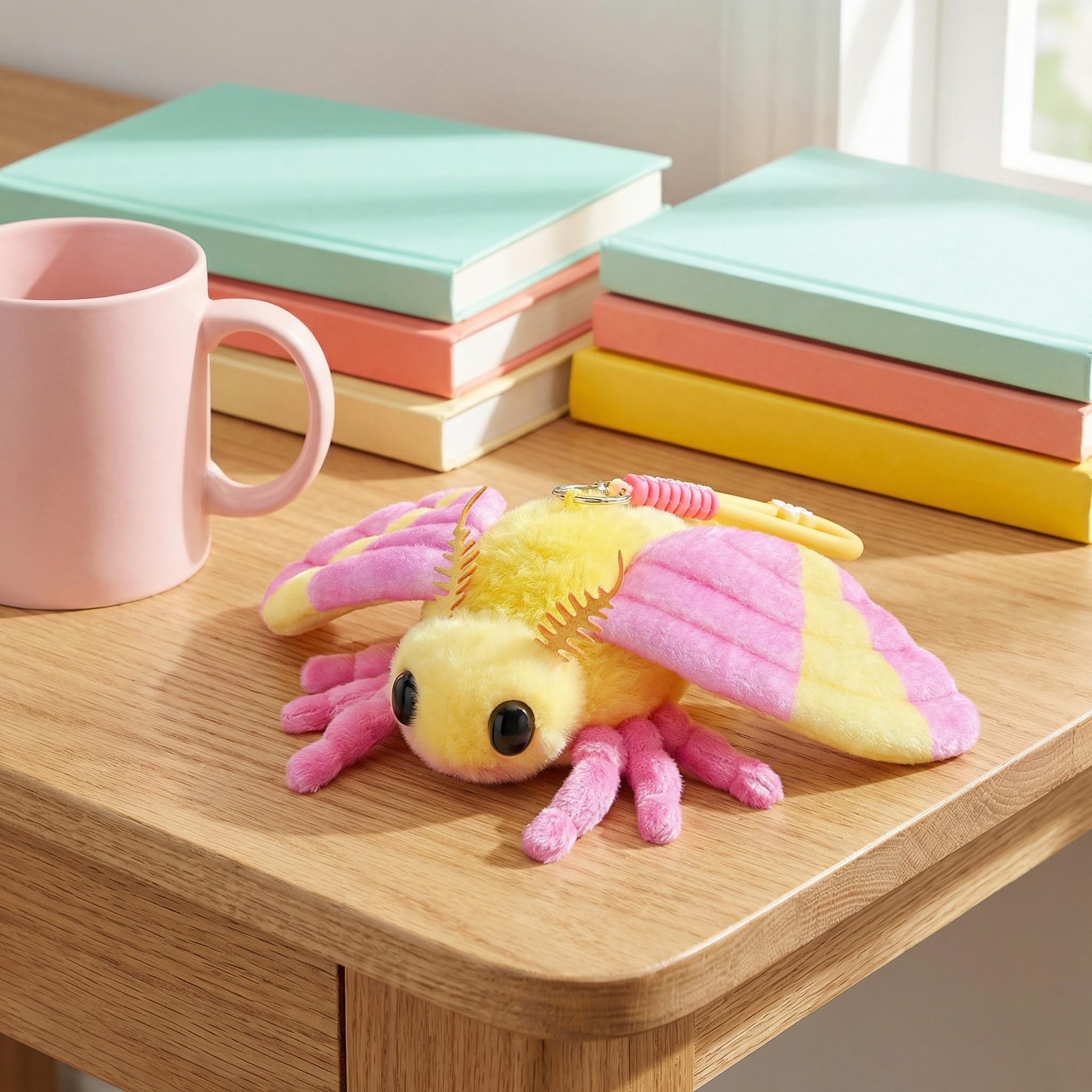 Little Rosy Maple Moth Plush Toy - Realistic Rosy Maple Moths Stuffed Animal Keychain, Cute Plushie Gift