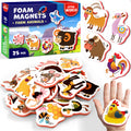 Little World 25-Piece Farm Animal Fridge Magnets for Toddlers - Safe, Water-Resistant EVA Foam Magnets with Gift Box