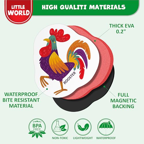 Little World 25-Piece Farm Animal Fridge Magnets for Toddlers - Safe, Water-Resistant EVA Foam Magnets with Gift Box