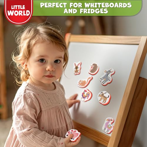 Little World 25-Piece Farm Animal Fridge Magnets for Toddlers - Safe, Water-Resistant EVA Foam Magnets with Gift Box