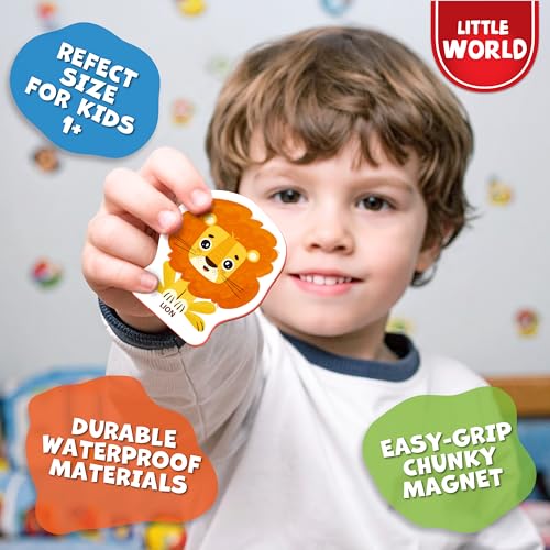 Little World 25-Piece Foam Animal Fridge Magnets for Toddlers 1-3 | Safe, Waterproof, Non-Toxic Zoo Magnets with Gift Box