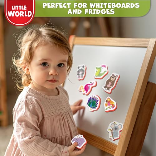 Little World 25-Piece Foam Animal Fridge Magnets for Toddlers 1-3 | Safe, Waterproof, Non-Toxic Zoo Magnets with Gift Box