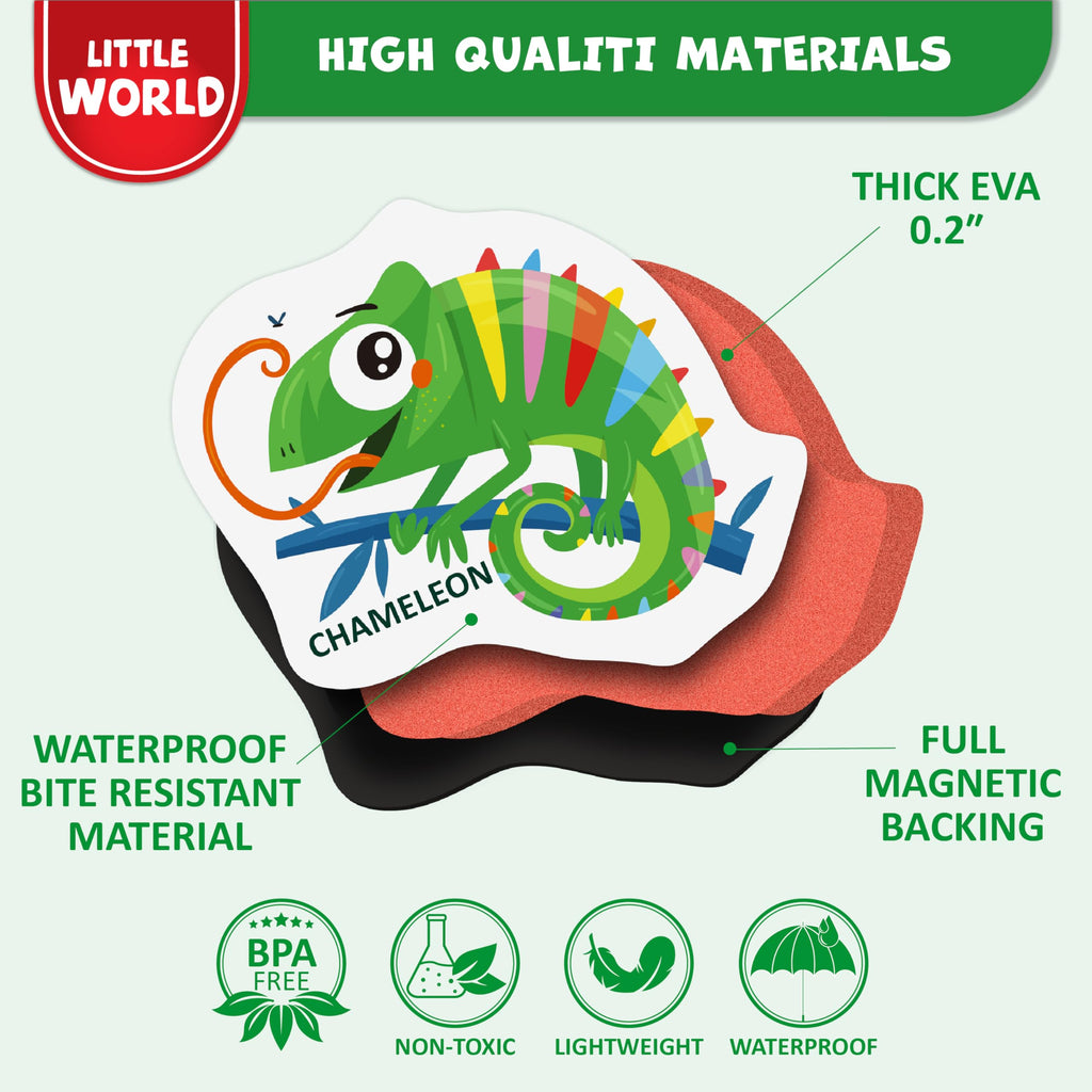 Little World 25-Piece Foam Animal Fridge Magnets for Toddlers 1-3 | Safe, Waterproof, Non-Toxic Zoo Magnets with Gift Box