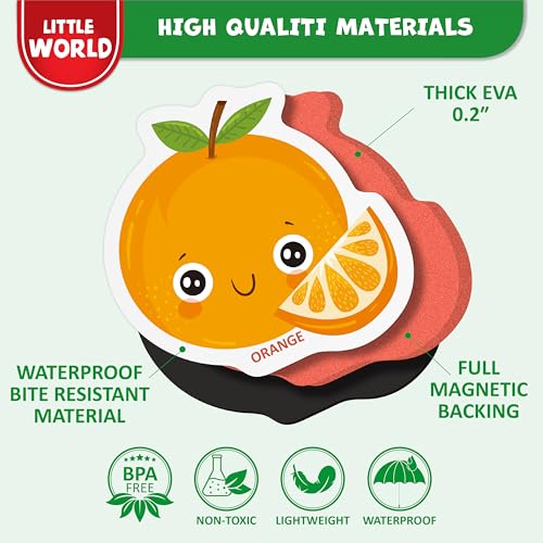 Little World 25-Piece Foam Fridge Magnets for Toddlers 1-3 – Safe, Water-Resistant Fruit & Veggie Magnets