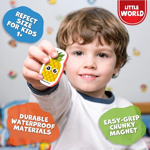 Little World 25-Piece Foam Fridge Magnets for Toddlers 1-3 – Safe, Water-Resistant Fruit & Veggie Magnets
