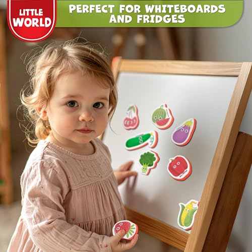 Little World 25-Piece Foam Fridge Magnets for Toddlers 1-3 – Safe, Water-Resistant Fruit & Veggie Magnets