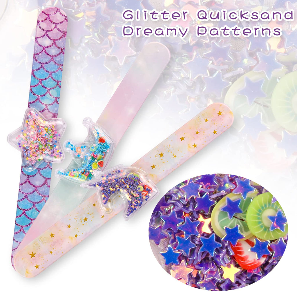 Little World 4-Pack Glitter Shaker Slap Bracelets: Unicorn Silicone Wristbands for Girls' Party Favors