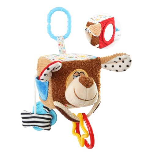 littlove Car Seat Toy: Hanging Dog Cube with Rattle, Teether & Mirror for 0-12 Months
