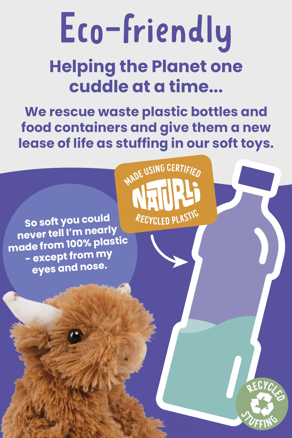 Living Nature Little Highland Cow Plush Toy – 5-Inch Eco-Friendly Stuffed Animal from Recycled Bottles