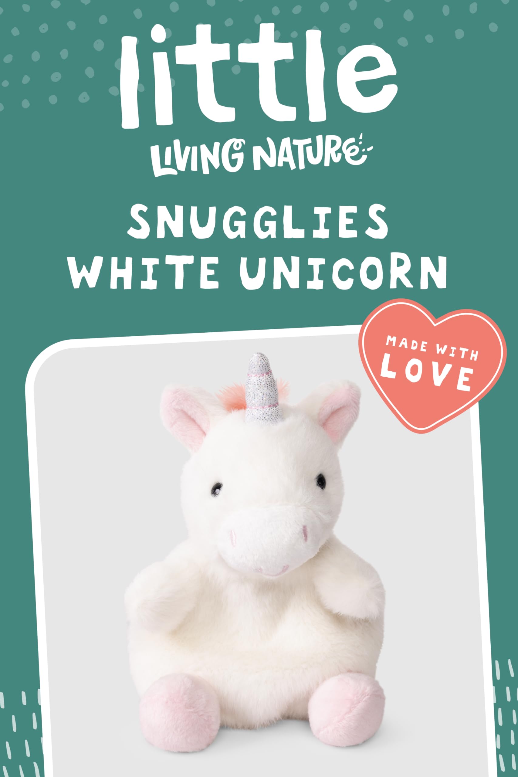 Living Nature Little Snugglies White Unicorn Plush Toy – Soft, Collectible Mini Stuffed Animal Made with Recycled Materials