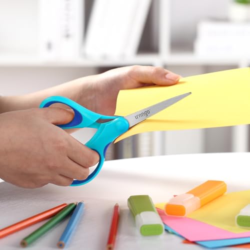LIVINGO Student Scissors 7 Inch 3 Pack - Pointed Tip, Right/Left Handed, Blue Green Yellow