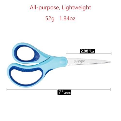 LIVINGO Student Scissors 7 Inch 3 Pack - Pointed Tip, Right/Left Handed, Blue Green Yellow