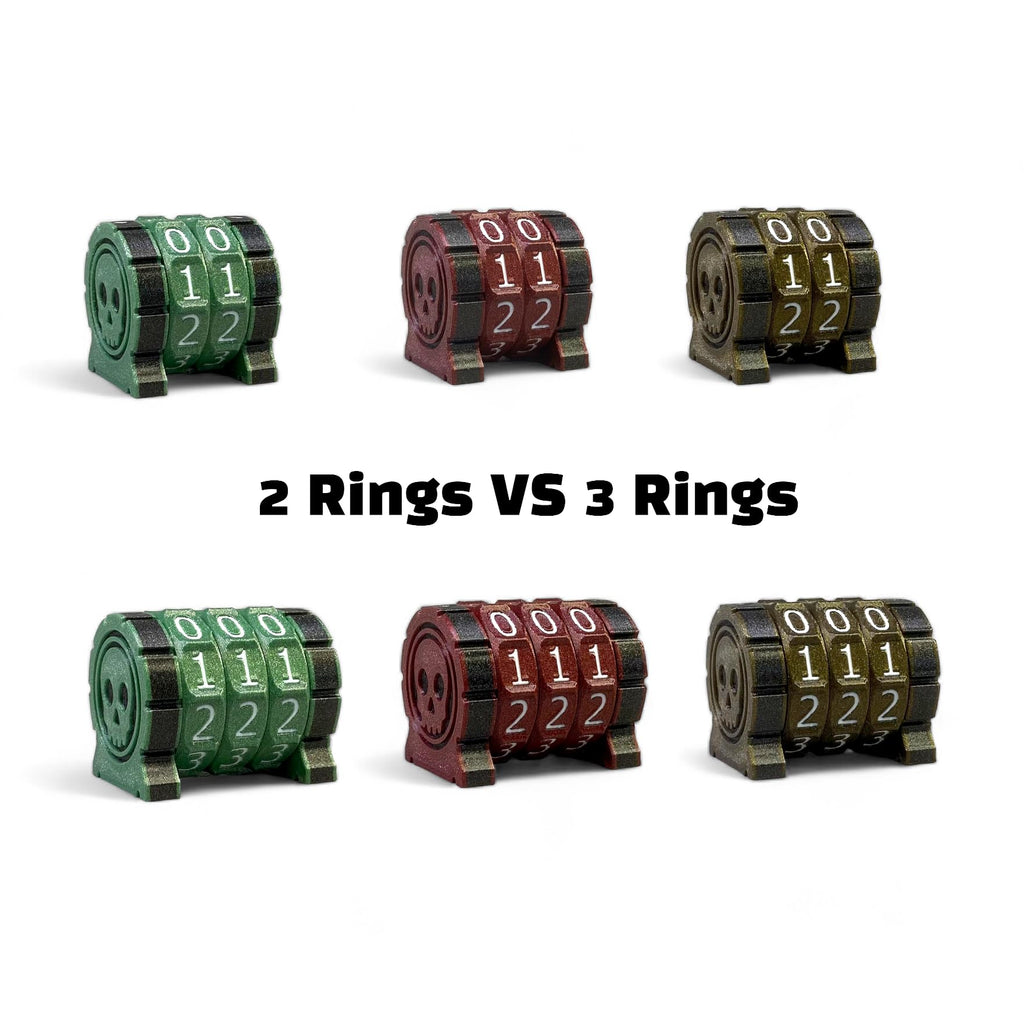 Lixusia Life Counter Health Tracker – Two Gray Wheels with White Numbers, Skull Symbol, for MTG and TTRPGs