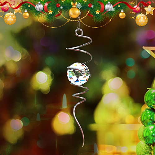 LJLIFART 13-Inch Spiral Wind Spinner with Crystal Glass Ball – Hanging Garden Decor