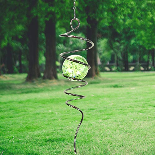 LJLIFART 13-Inch Spiral Wind Spinner with Glow Glass Ball – Stainless Steel & Glass, Indoor/Outdoor Kinetic Decor