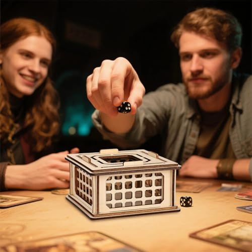 LKKCHER DESIGN Wooden Dice Prison Box – Lattice Barred Dice Jail for DND